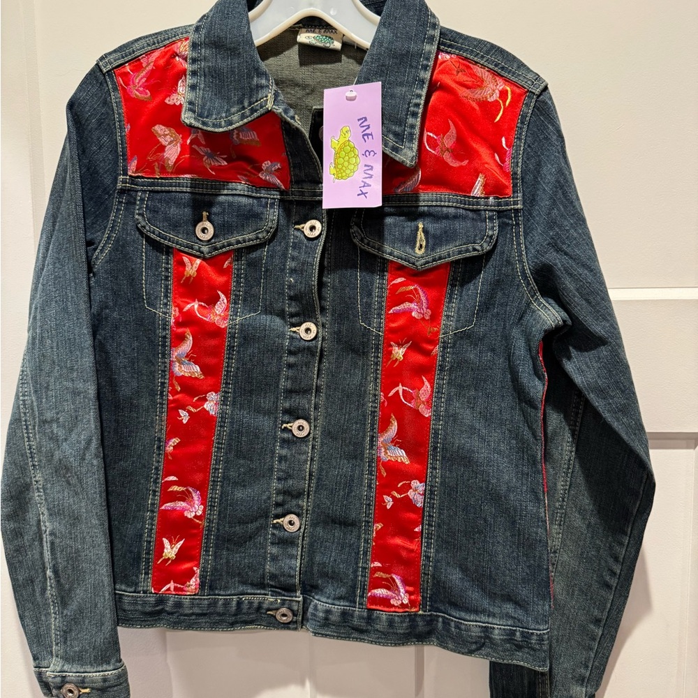 NWT Denim Jacket with Red Silk Details - Picture 2 of 8